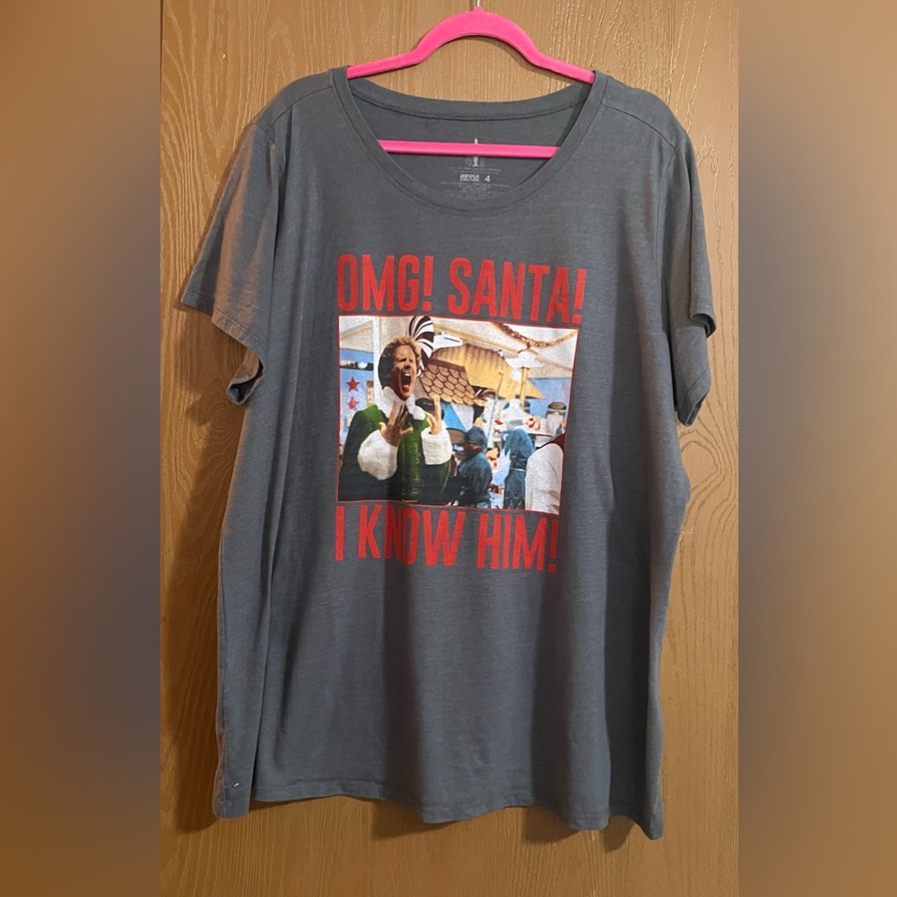 ELF Gray and Red Holiday T-Shirt OMG Santa I Know Him Plus Size